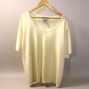 Sag Harbor Woman Cream V-Neck Short Sleeve Knit Sweater Top F64243 Plus 3X
